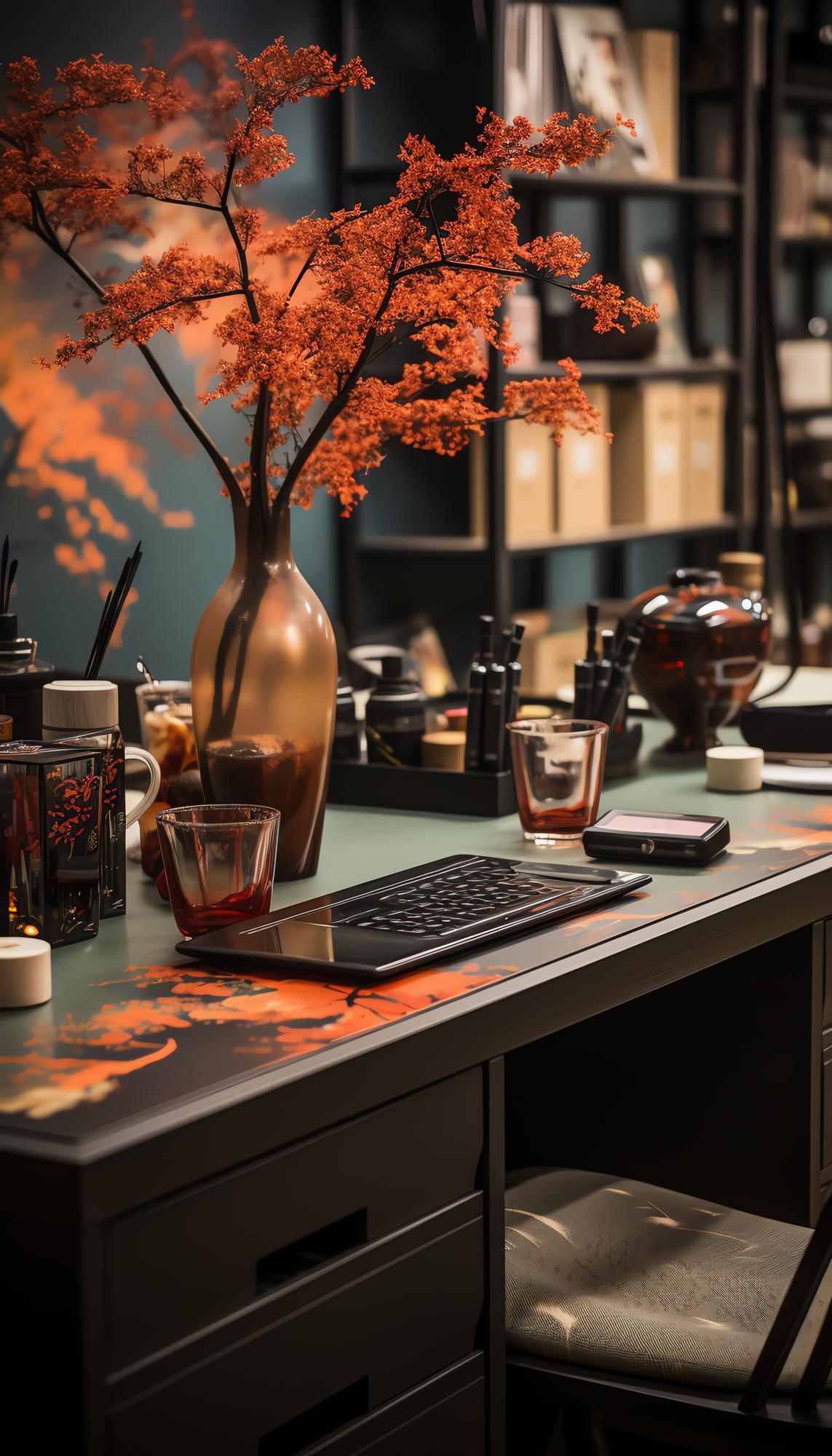 Studio workspace with threads and hoops
