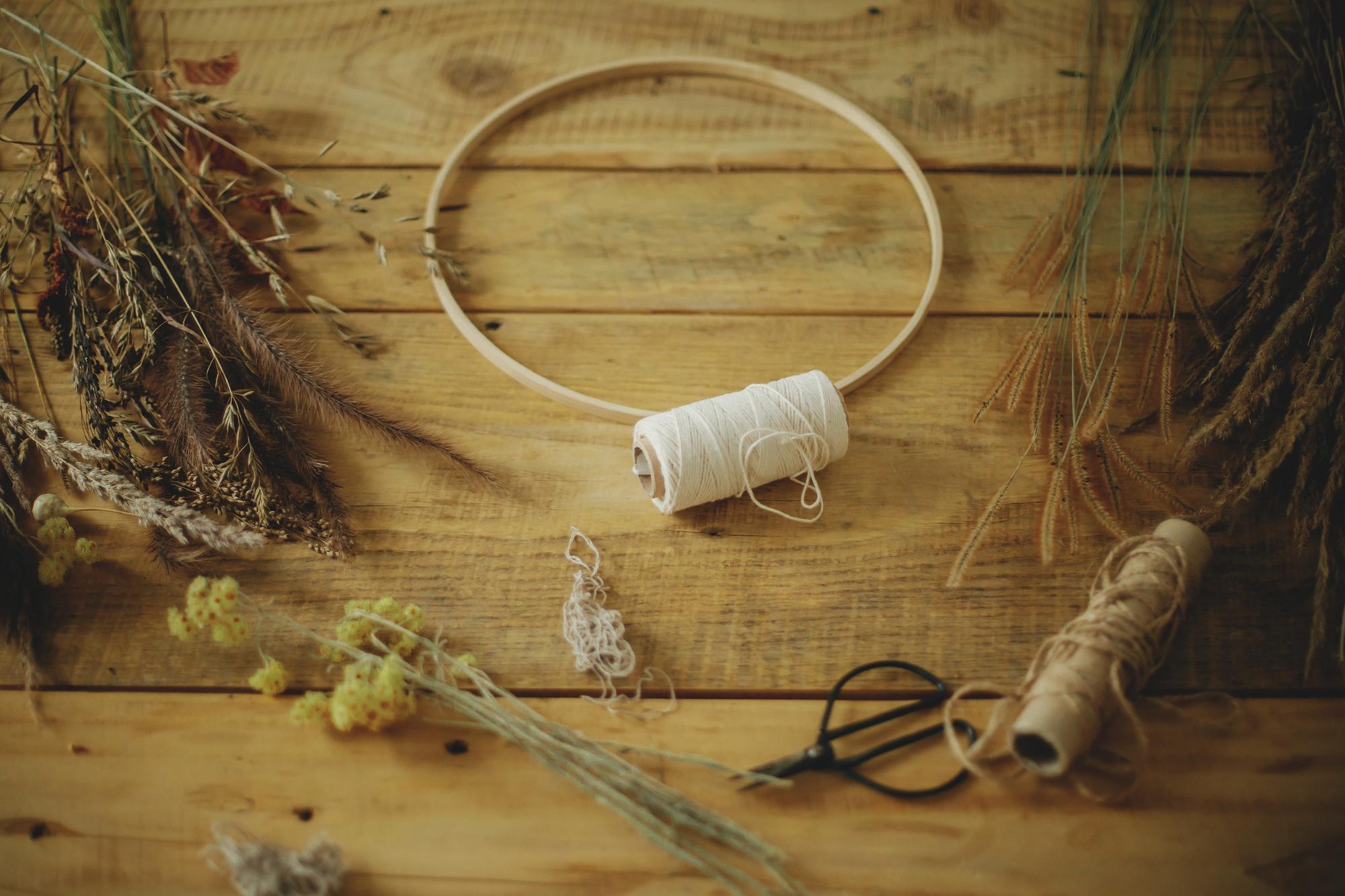 Elegant embroidery hoop on table